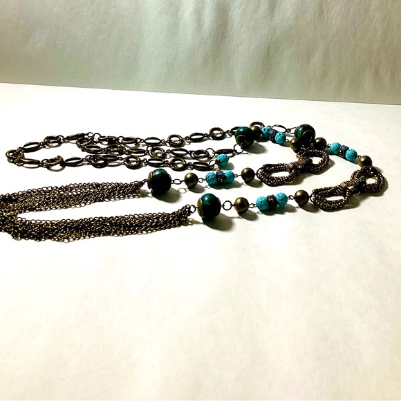 Bronze Chain Blue Color Beads Necklace - Picture 7 of 8